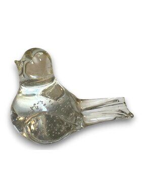 Vintage Hand Blown Clear Art Glass Bird Figurine Controlled Bubble Bullicante De